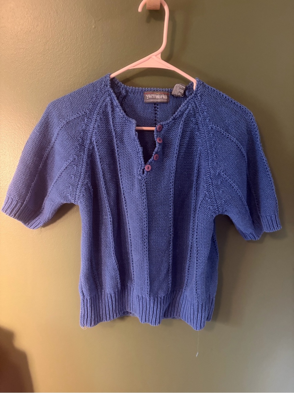 Vintage Women's Short-Sleeve Knit Sweater - Blue